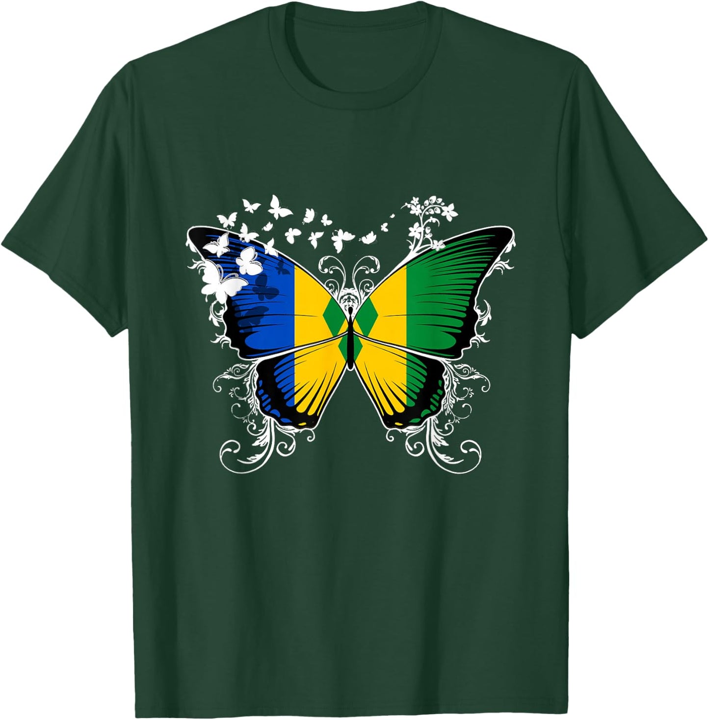 St. Vincent Flag Shirt Butterfly Graphic T Shirt T-Shirt - T-Shirt | Forest