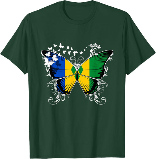 St. Vincent Flag Shirt Butterfly Graphic T Shirt T-Shirt - T-Shirt | Forest