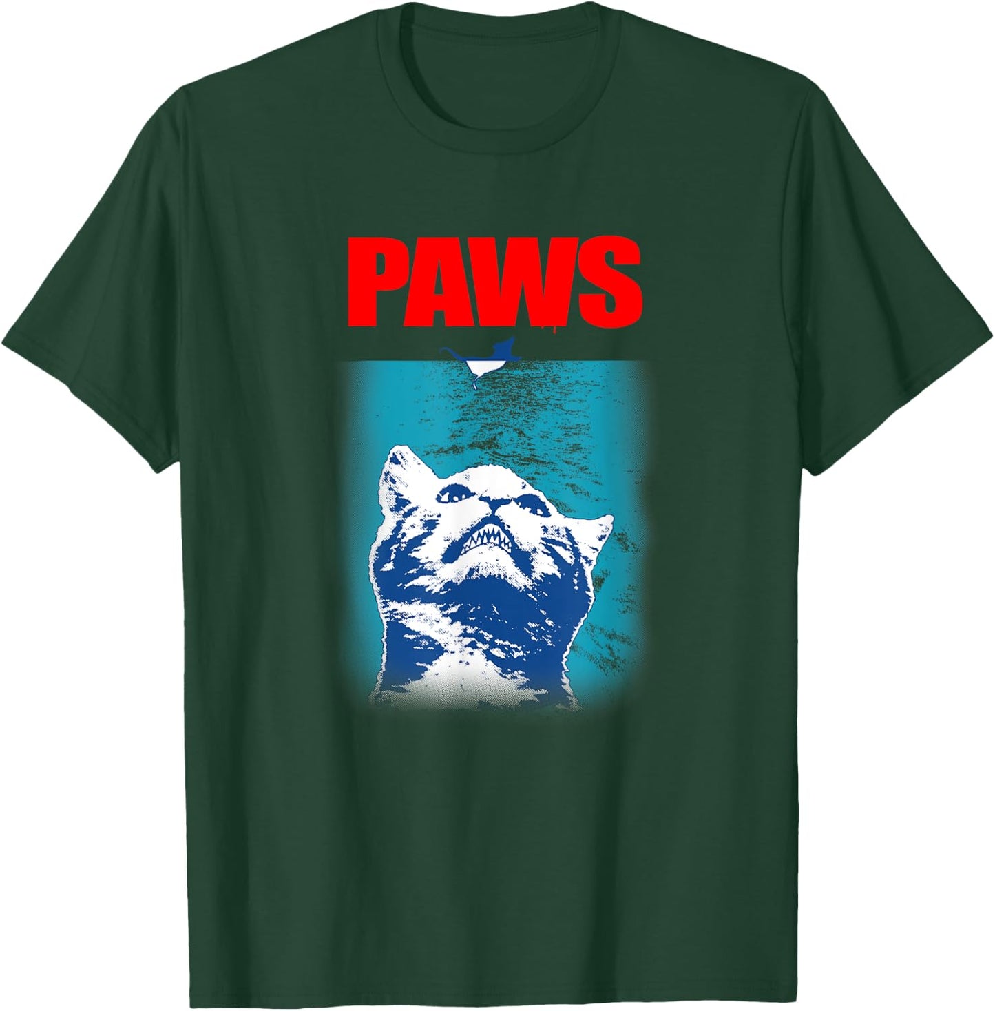 Paws Underwater Shark Attack Funny Cat Parody Gift Women Girls Kids T-Shirt - T-Shirt | Forest