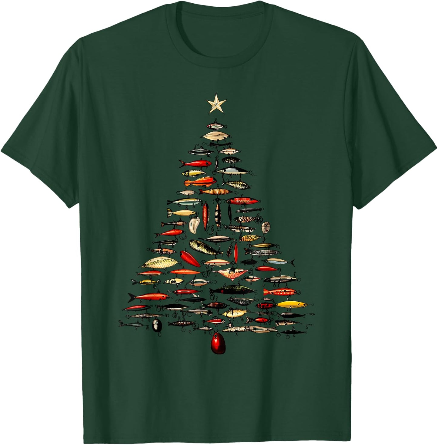 Retro Fishing Lure Christmas Tree Fishermen Fishmas Pajama T-Shirt - T-Shirt | Forest