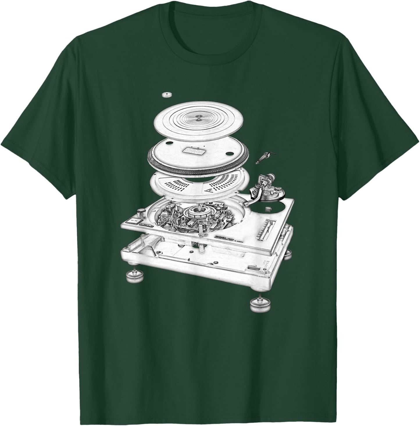 DJ Turntable 1210 MK2 Exploded Blueprint Design Small T-Shirt - T-Shirt | Forest