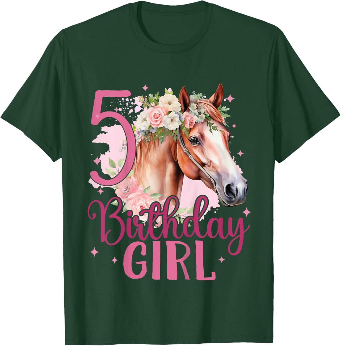 Kids 5th Birthday Horse Girl 5 Years Five Finally 5 Birthday T-Shirt - T-Shirt | Forest
