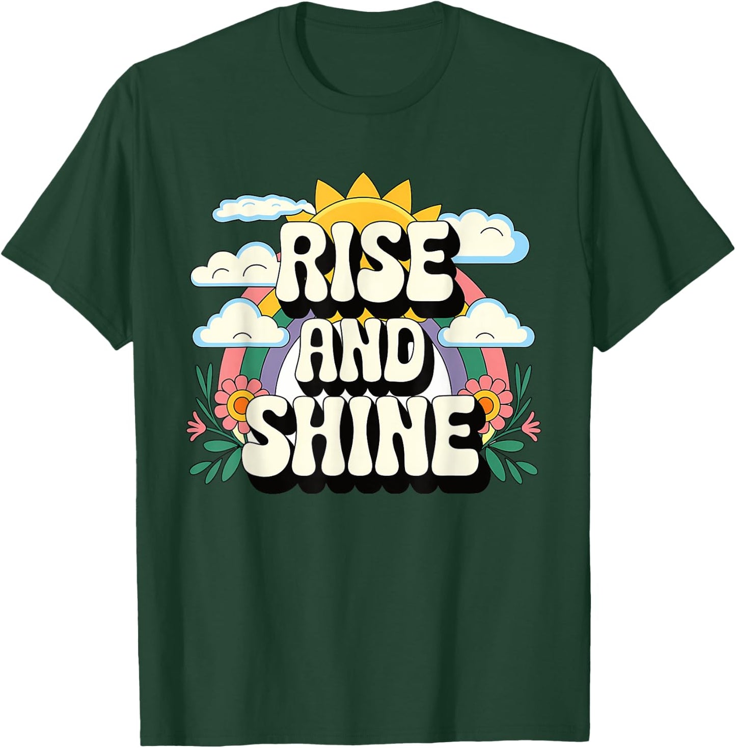 Rise and Shine Retro 70s Sun Rainbow Cute Boho Aesthetic T-Shirt - T-Shirt | Forest