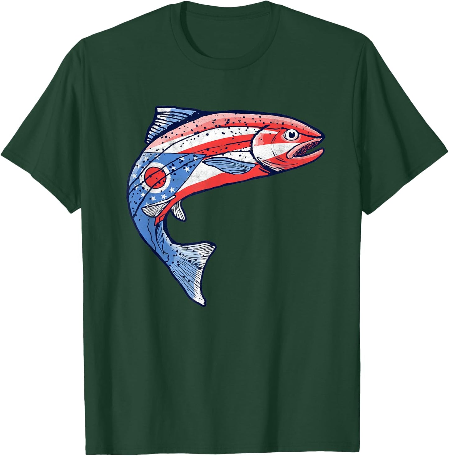 Retro Ohio Flag Trout Vintage Fly Fishing Graphic Design T-Shirt - T-Shirt | Forest