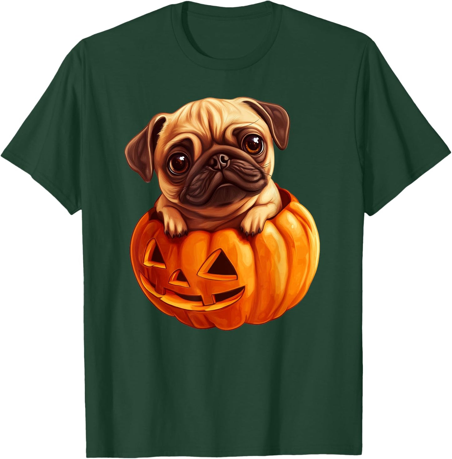 Pug in Pumpkin Halloween Pugkin | Cute Pug Halloween T-Shirt - T-Shirt | Forest