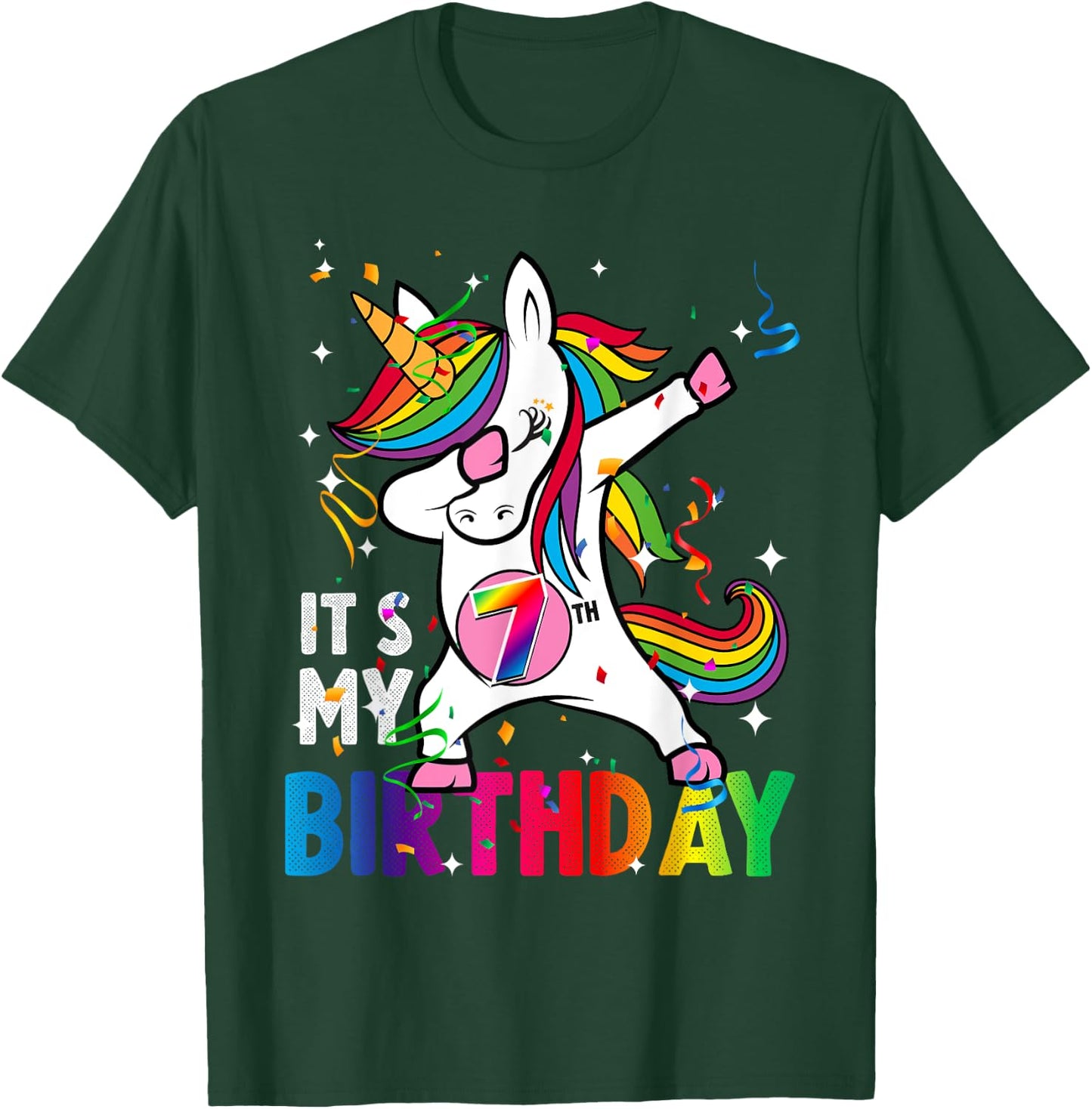 7 Years Old Girl Kid 7th Birthday Gift Dabbing Unicorn T-Shirt - T-Shirt | Forest
