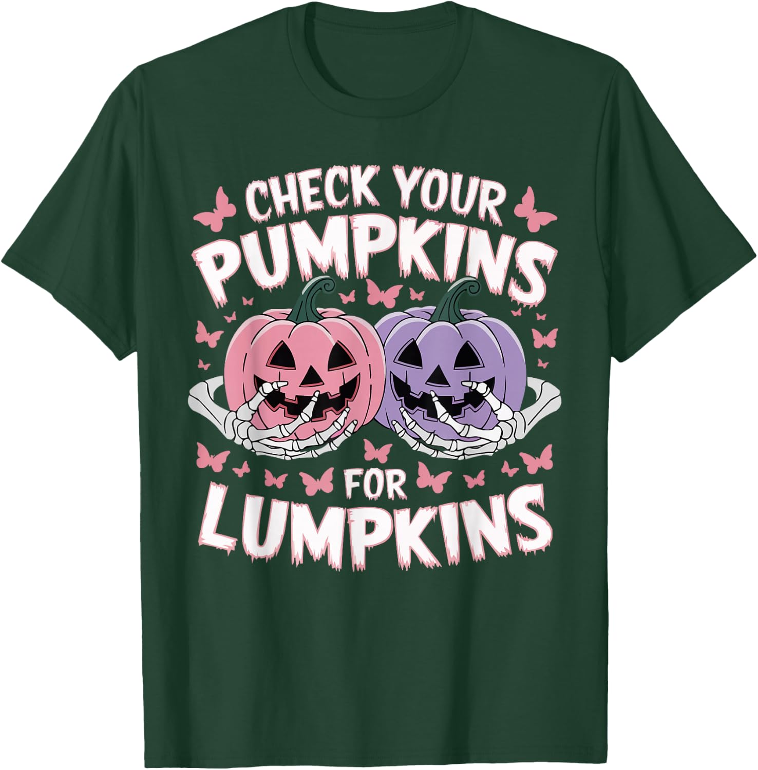 Check Your Pumpkins For Lumpkins Breast Cancer Halloween T-Shirt - T-Shirt | Forest