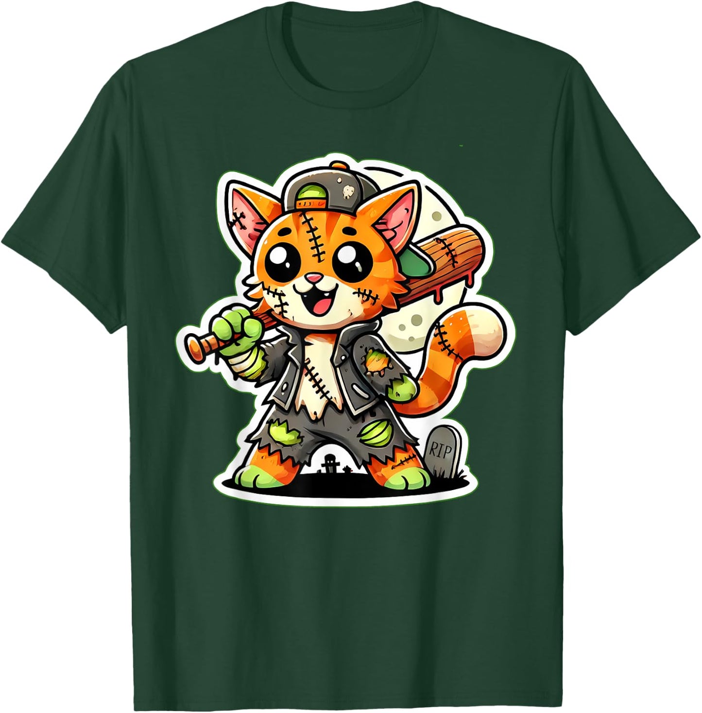 Cute Orange Cat Zombie Baseball Boy Halloween Party Kids T-Shirt - T-Shirt | Forest