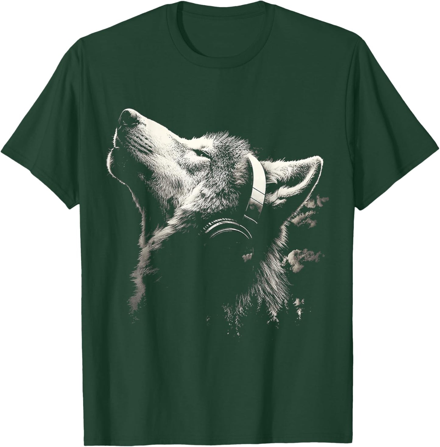 Wolf Animal Graphic Music Headphone Artwork Wolf T-Shirt - T-Shirt | Forest