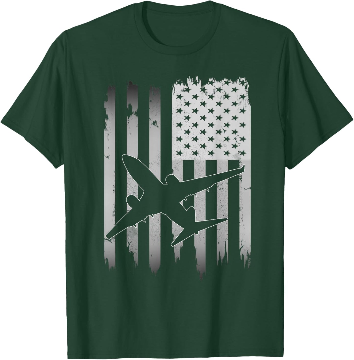 Airplane USA American Flag 4th of July Patriotic Plane Gift T-Shirt - T-Shirt | Forest