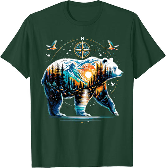 Bear Hiking Grizzly Bear Camping Camper T-Shirt - T-Shirt | Forest