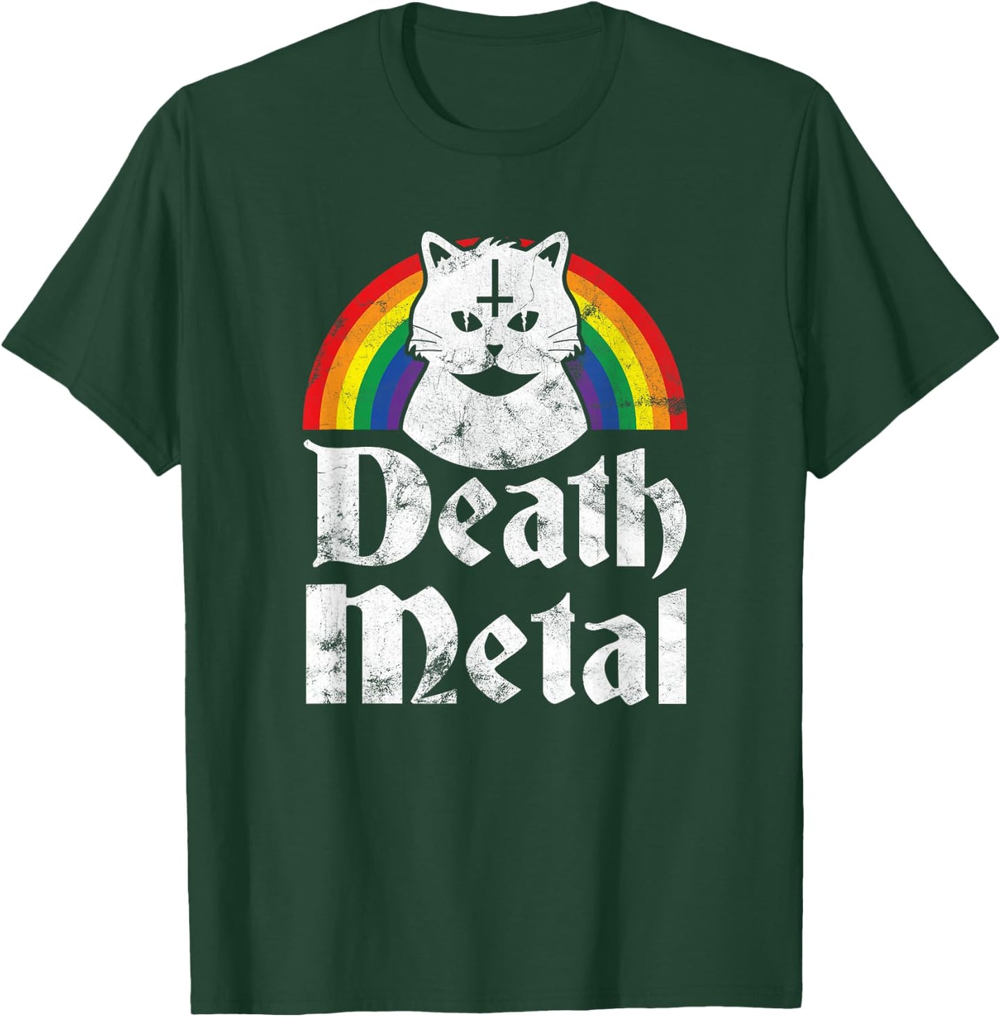 Death Metal Satanic Cat Rainbow Rock Goth Concert T-Shirt - T-Shirt | Forest