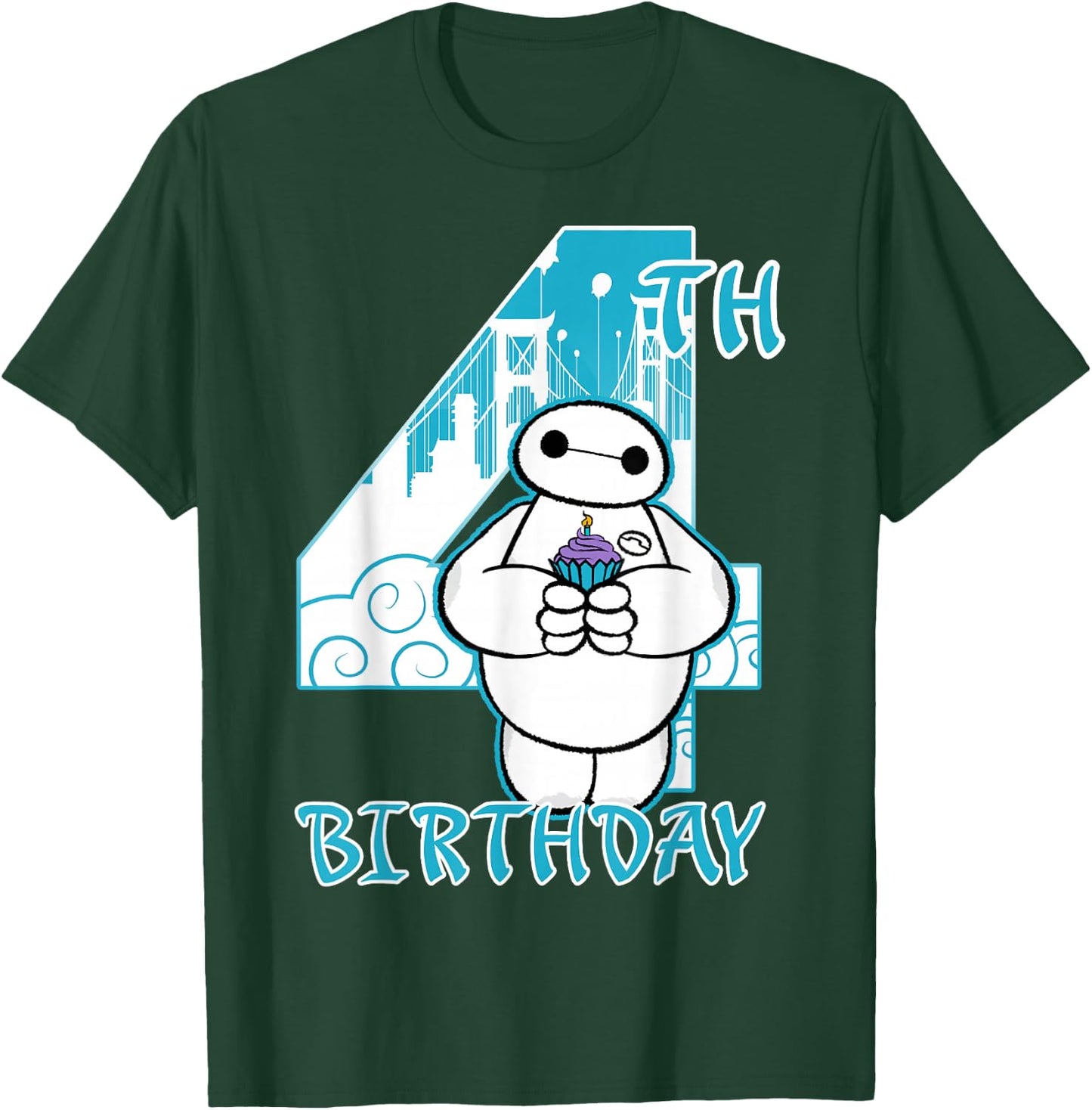 Disney Big Hero 6 Baymax 4th Birthday Cupcake Portrait T-Shirt - T-Shirt | Forest
