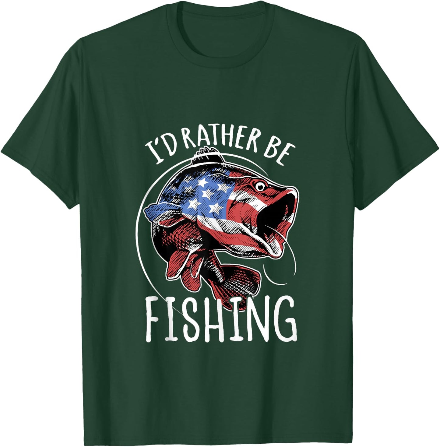 Fishing America USA 4th of July | I'd Rather Be Fishing T-Shirt - T-Shirt | Forest
