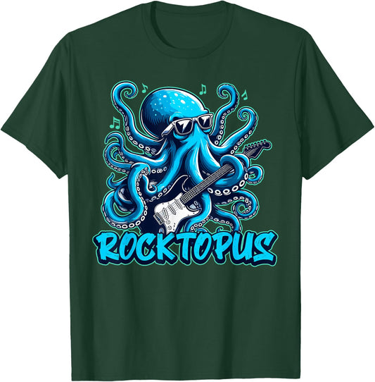 Rocktopus Cool Octopus with Guitar Music Lover T-Shirt - T-Shirt | Forest