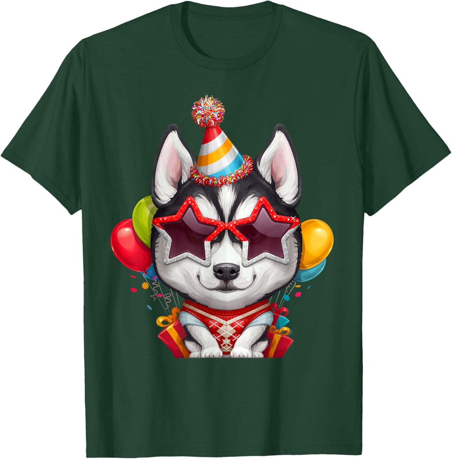 Siberian Husky in Glasses Birthday T-Shirt - T-Shirt | Forest