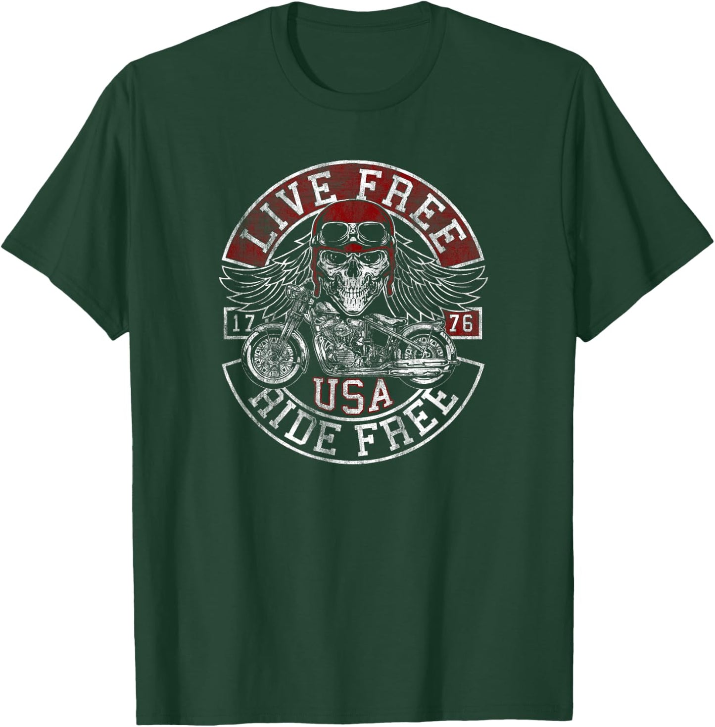 Live Free Ride Free USA Motorcycle T-Shirt - T-Shirt | Forest