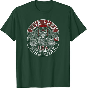 Live Free Ride Free USA Motorcycle T-Shirt - T-Shirt | Forest