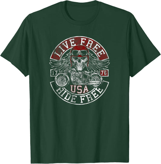 Live Free Ride Free USA Motorcycle T-Shirt - T-Shirt | Forest