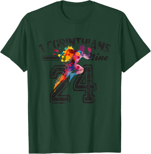 1 x Corinthians 9:24 Christian Runner T-Shirt - T-Shirt | Forest