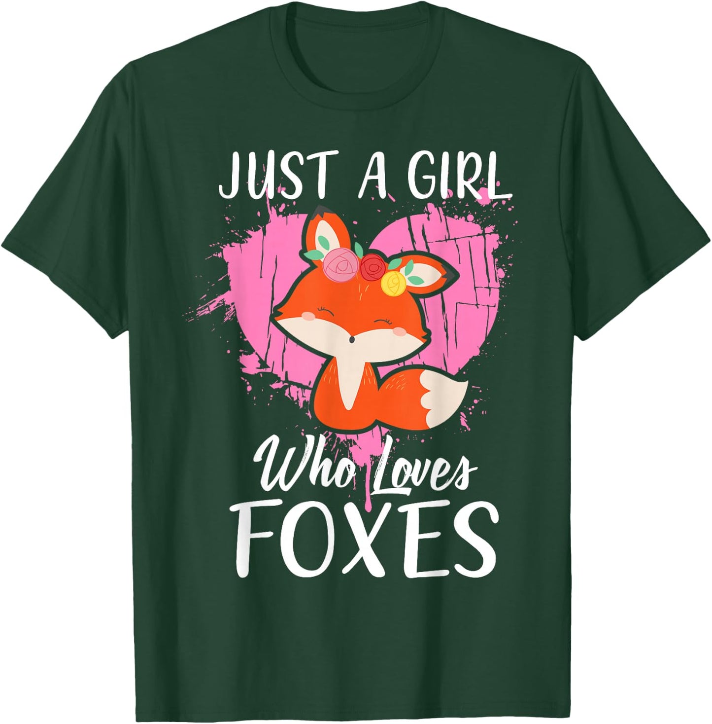 Just a Girl Who Loves Foxes T Shirt Pink Cute Heart and Fox T-Shirt - T-Shirt | Forest