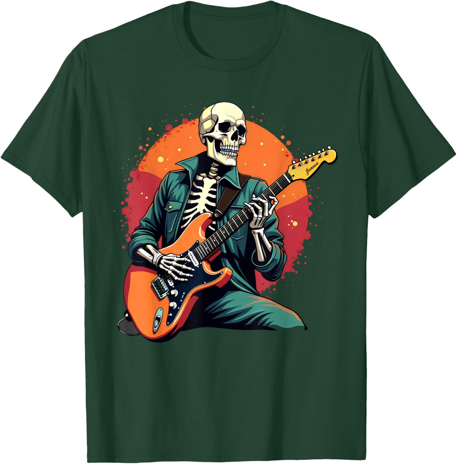 Skeleton Playing Bass Guitar Electric Acoustic Halloween T-Shirt - T-Shirt | Forest