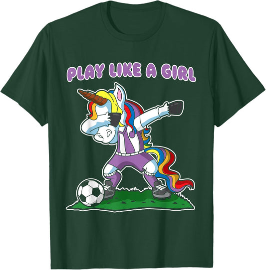 Soccer Unicorn Play Like A Girl Kids Girls Gift T-Shirt - T-Shirt | Forest