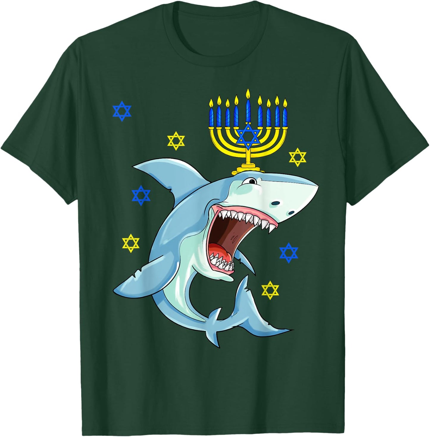 Hanukkah Menorah Shark Funny Chanukah Jewish Gift T-Shirt - T-Shirt | Forest
