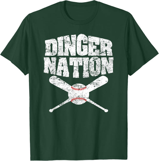 Dinger Nation Funny Baseball T-Shirt - T-Shirt | Forest