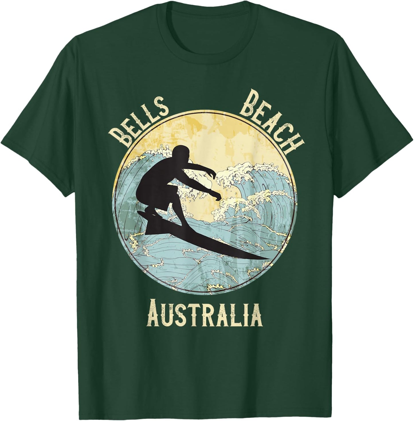 Bells Beach Australia Surfing Distressed T-Shirt - T-Shirt | Forest