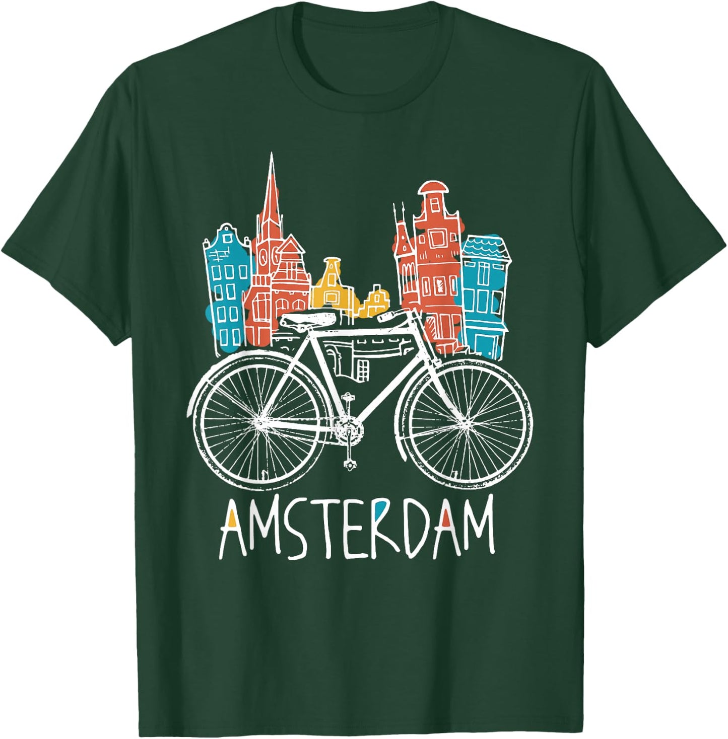 Amsterdam Retro Netherlands Bicycle Bike Gift T-Shirt - T-Shirt | Forest