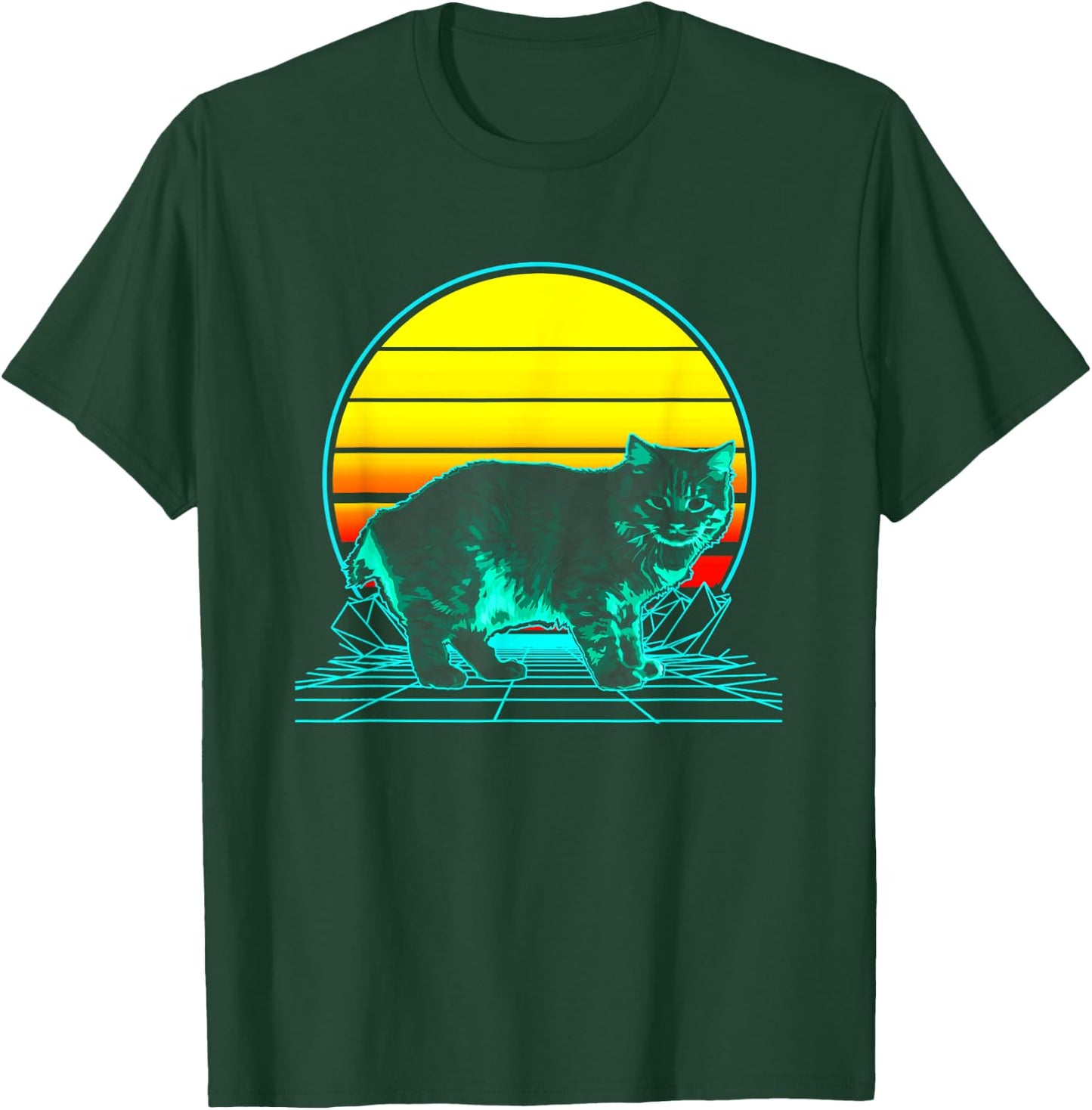 Retro Manx Cat Vaporwave T-Shirt - T-Shirt | Forest