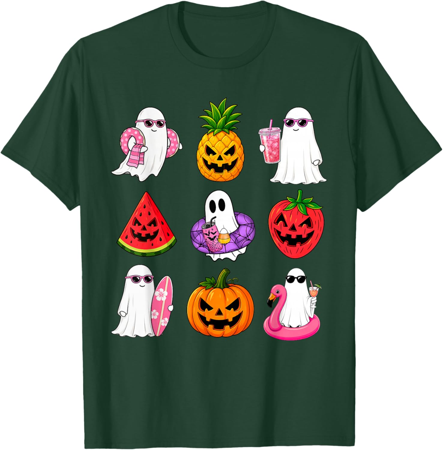 Funny Fruit Ghost Summer Spooky Vacation Beach Hawaiian T-Shirt - T-Shirt | Forest