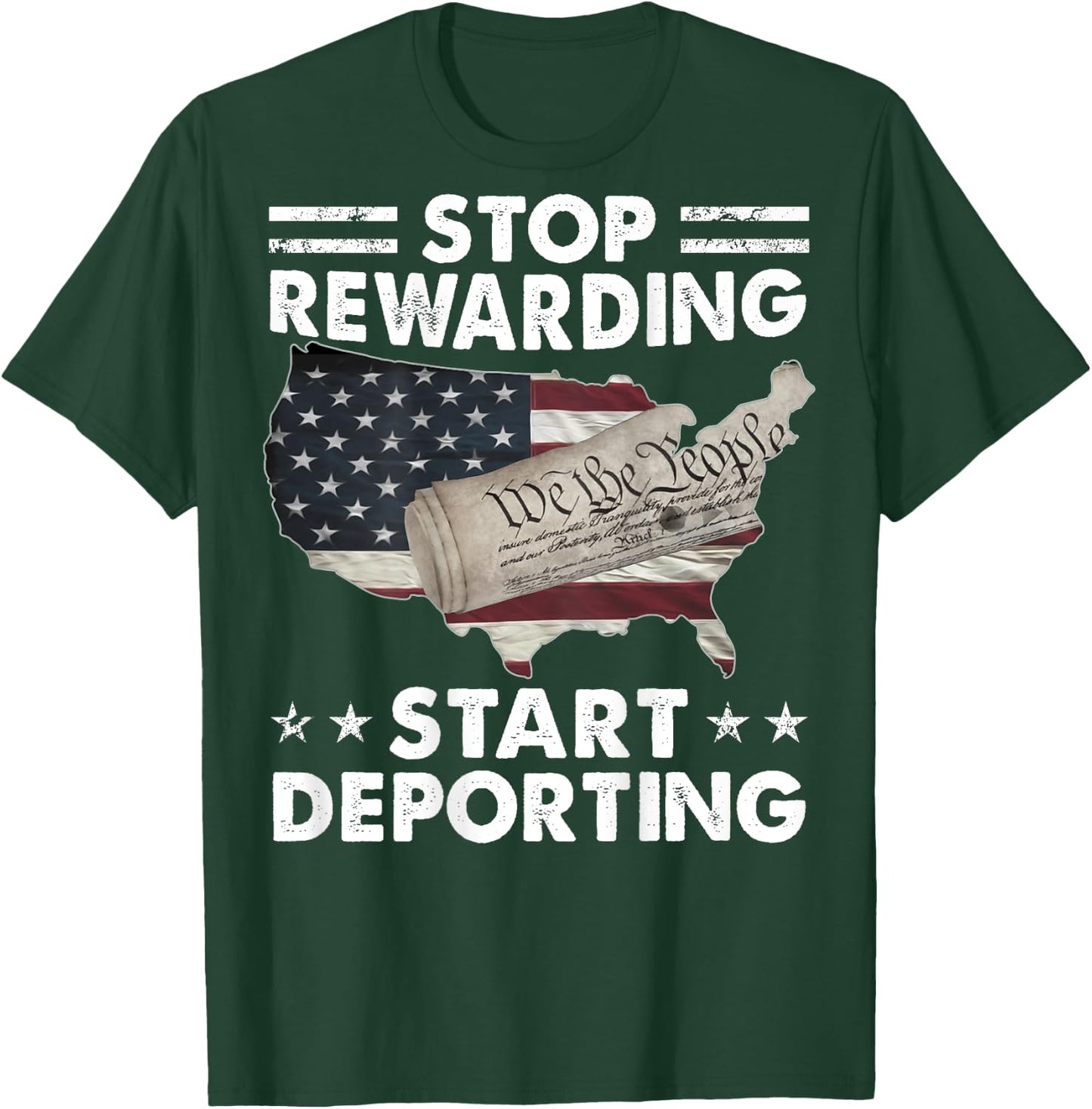 Stop Rewarding Start Deporting Vintage American Flag (BACK) T-Shirt - T-Shirt | Forest