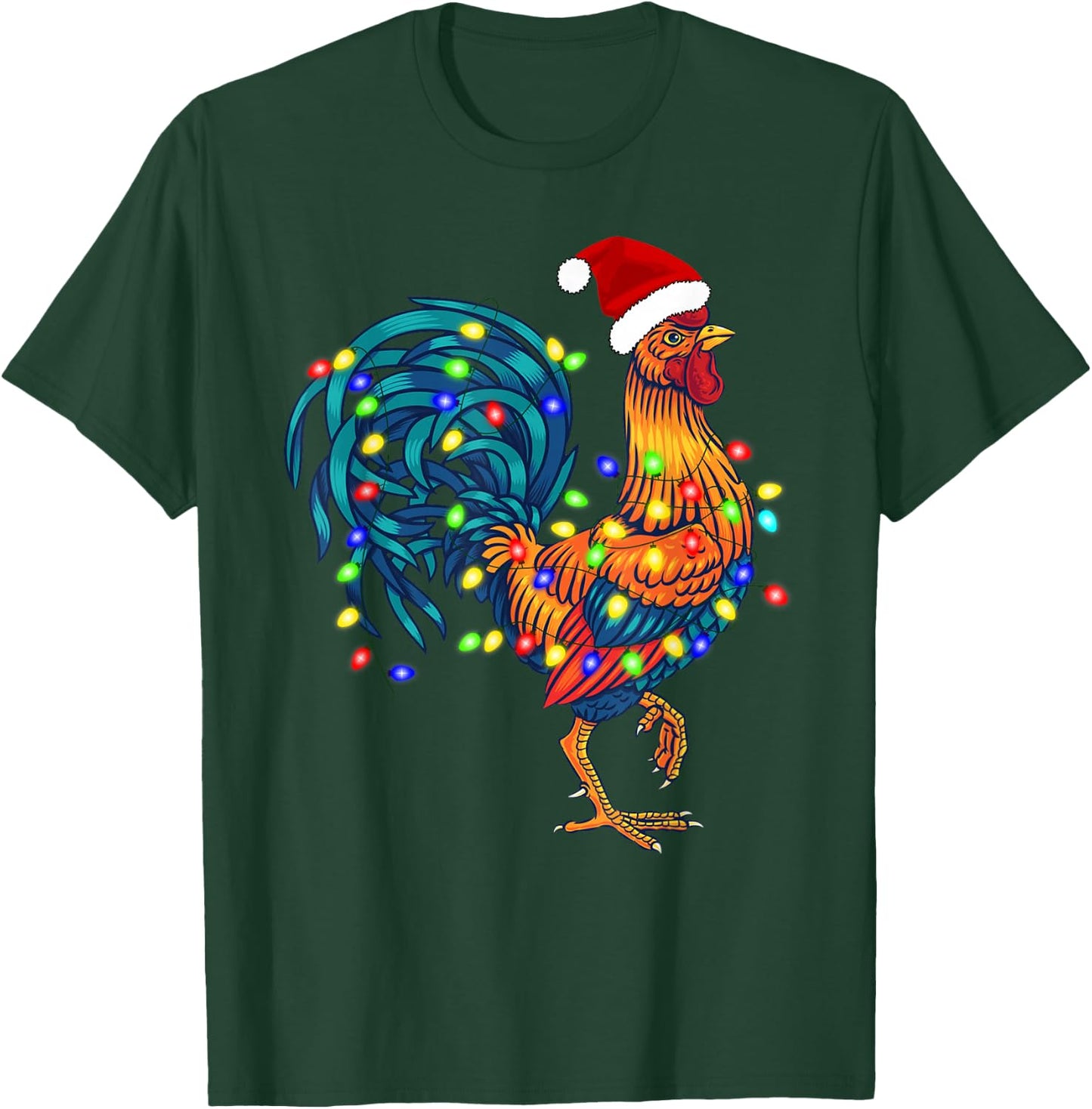 Funny Rooster Chicken Santa Christmas Lights Farmer Pajamas T-Shirt - T-Shirt | Forest