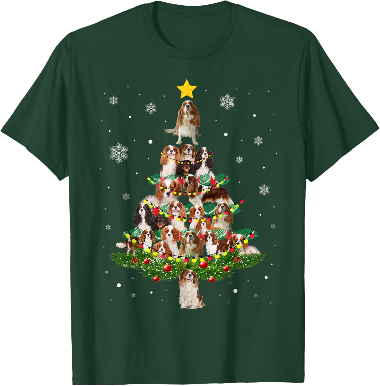 Cavalier King Charles Spaniel Christmas Tree xmas light gift T-Shirt - T-Shirt | Forest