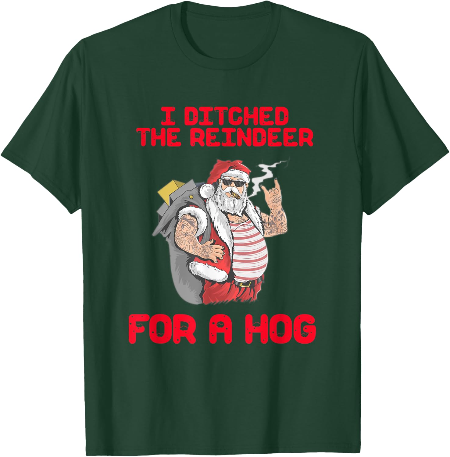 Motorcycle Santa Funny Motorcycle Santa Xmas Biker Gift T-Shirt - T-Shirt | Forest