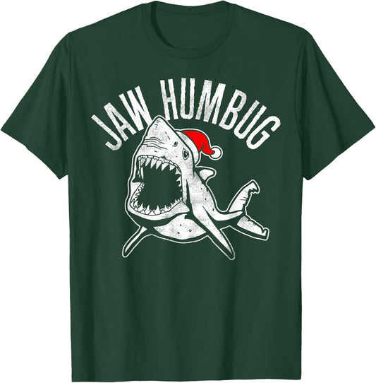 Jaw Humbug Christmas Shark Santa Hat T-Shirt - T-Shirt | Forest
