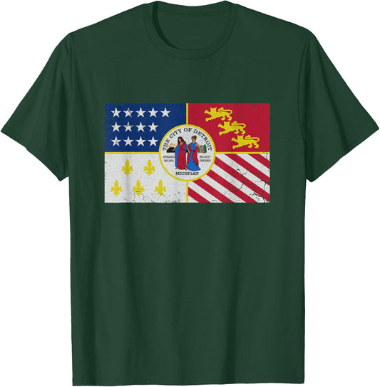 Flag of Detroit Michigan Men Women Kids Family Boys Girls T-Shirt - T-Shirt | Forest