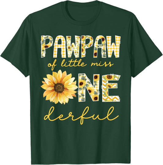 Pawpaw of Little Miss Onederful 1st Birthday Girl Sunflower T-Shirt - T-Shirt | Forest