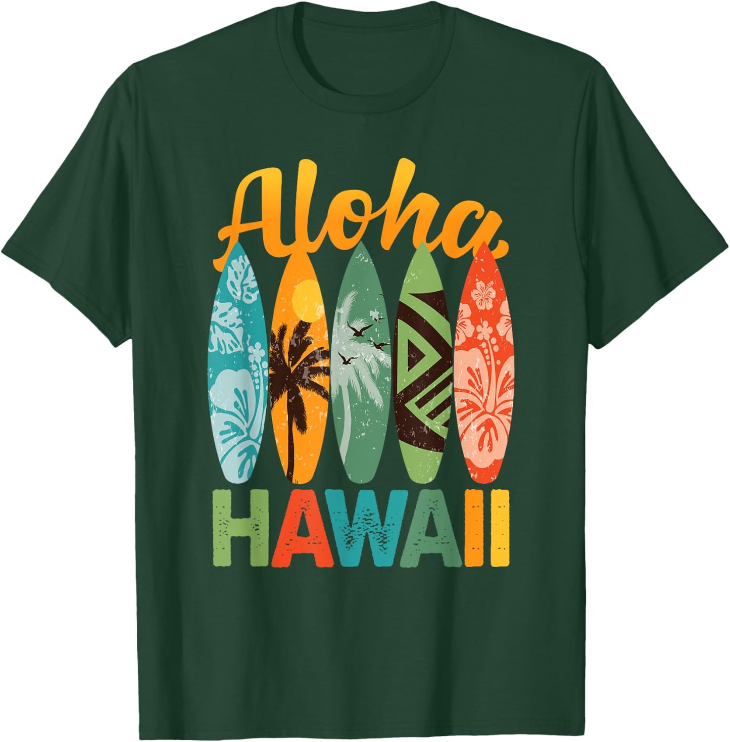 Retro Hawaiian Surfboard Aloha Hawaii Island Surfer T-Shirt - T-Shirt | Forest