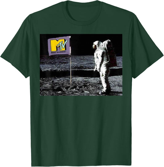 MTV Man On The Moon Logo Flag Graphic Short Sleeve T-Shirt - T-Shirt | Forest