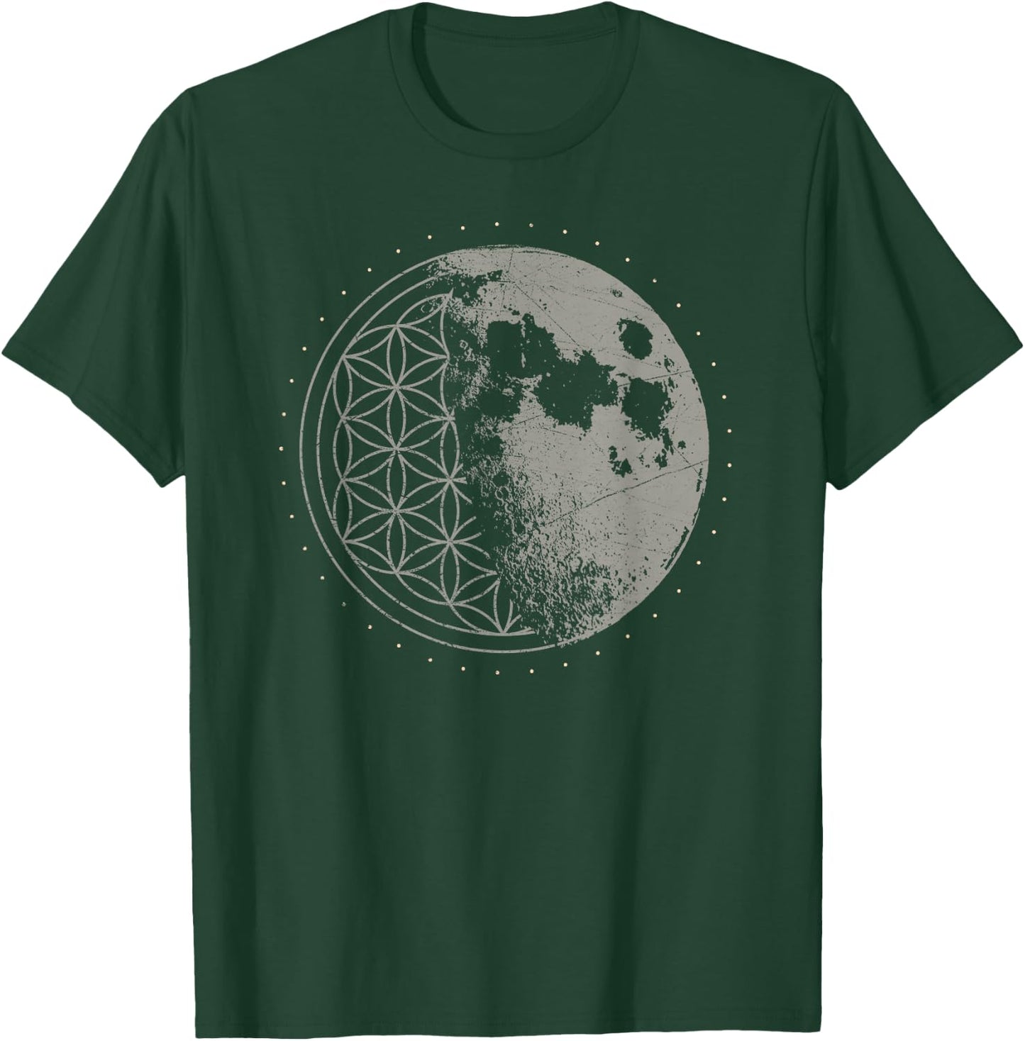 Sacred Geometry Moon Flower of Life Psychedelic Goa LSD DMT T-Shirt - T-Shirt | Forest