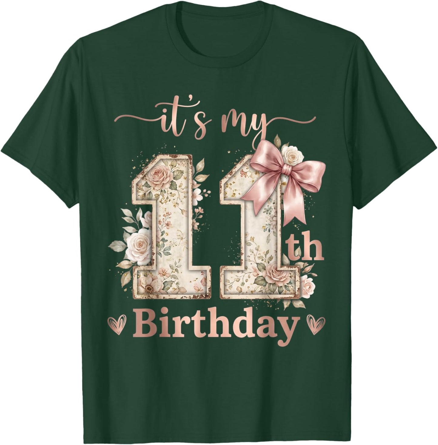 It's My 11th Birthday Girl Coquette Bow Pink 11 Year Old T-Shirt - T-Shirt | Forest