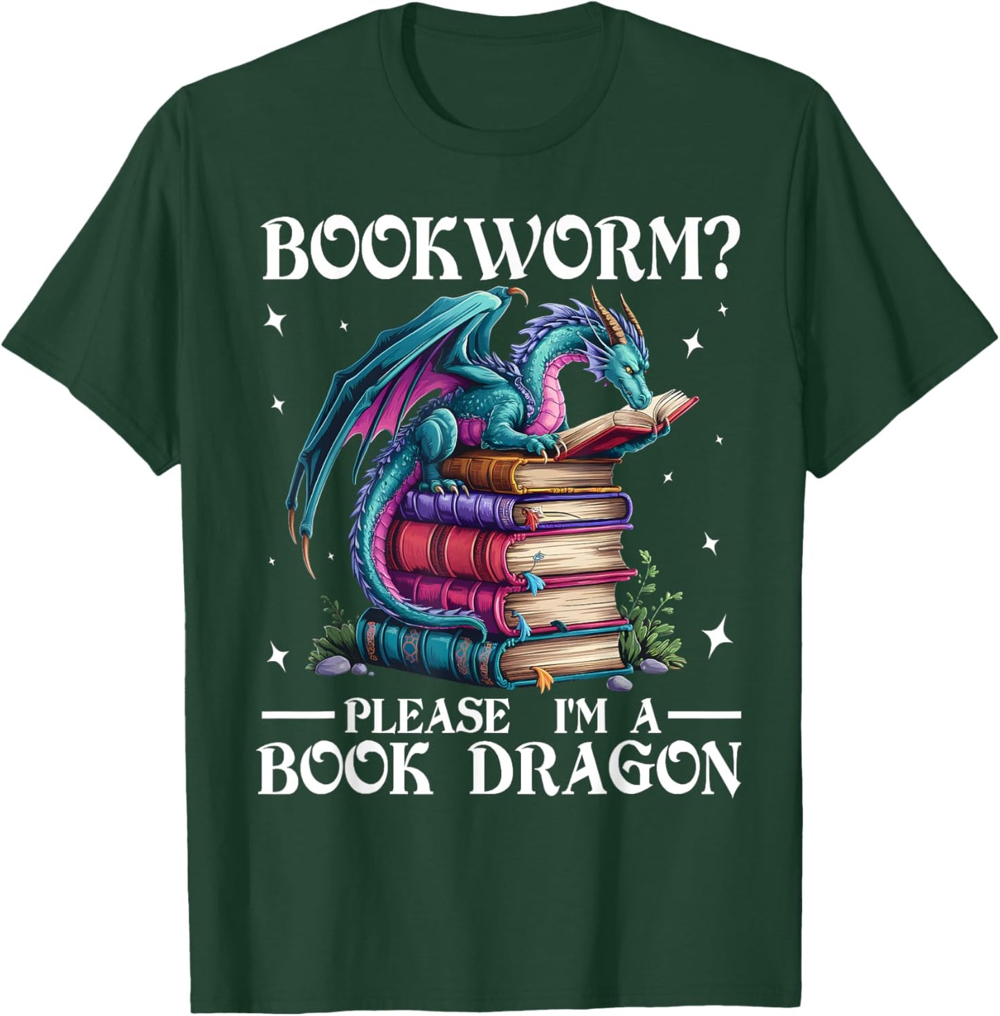 Bookworm Please I'm A Book Dragon Funny Blue Dragon T-Shirt - T-Shirt | Forest