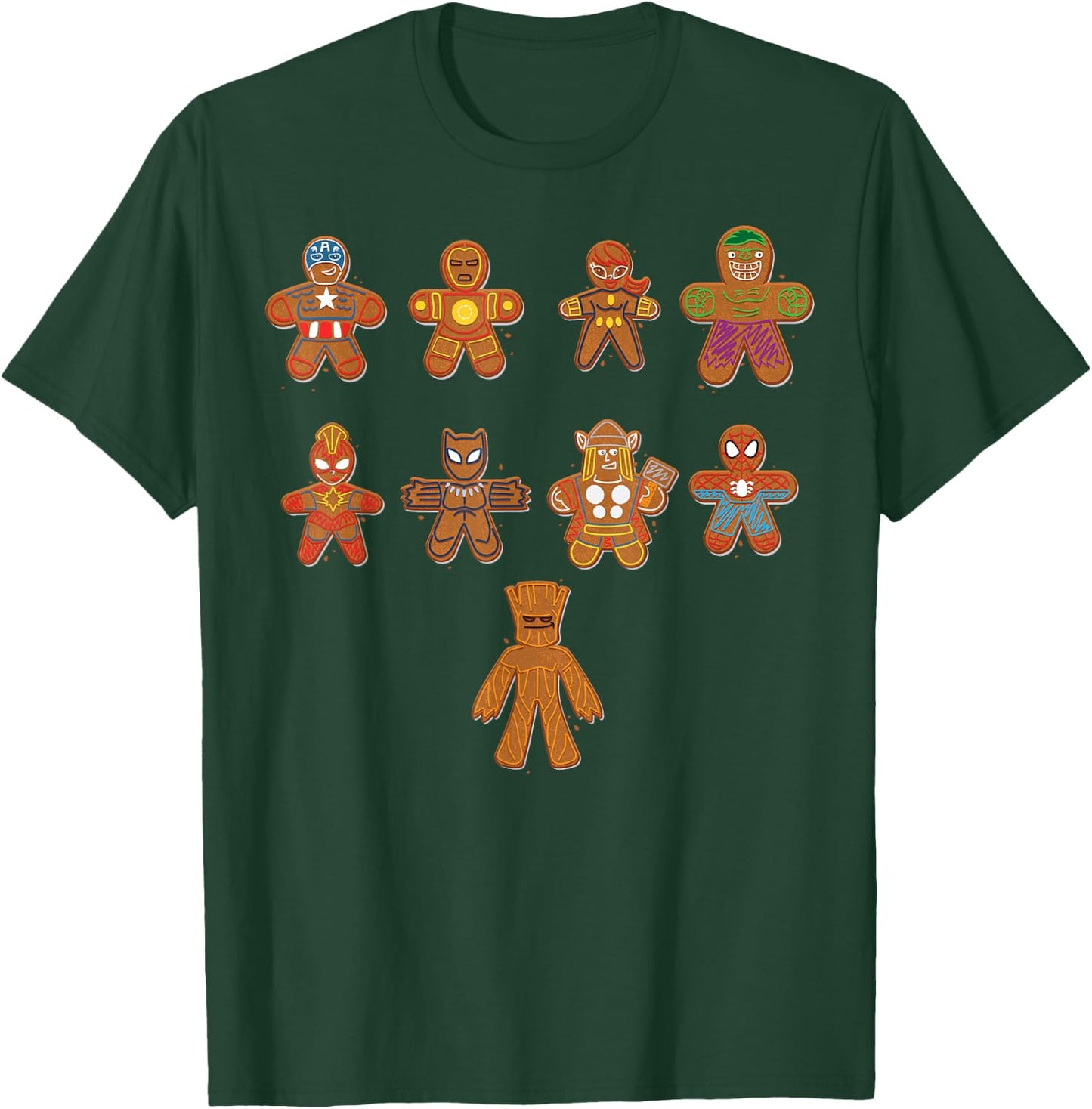 Marvel Avengers Gingerbread Cookie Line Up T-Shirt - T-Shirt | Forest