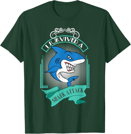 Shark Design - I Survived A Sharks Attack T-Shirt - T-Shirt | Forest