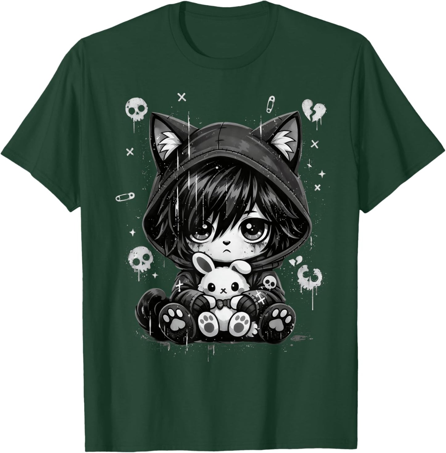 Goth Cat Goth Girl Cute E-Girl Gothic Grunge Outfit T-Shirt - T-Shirt | Forest