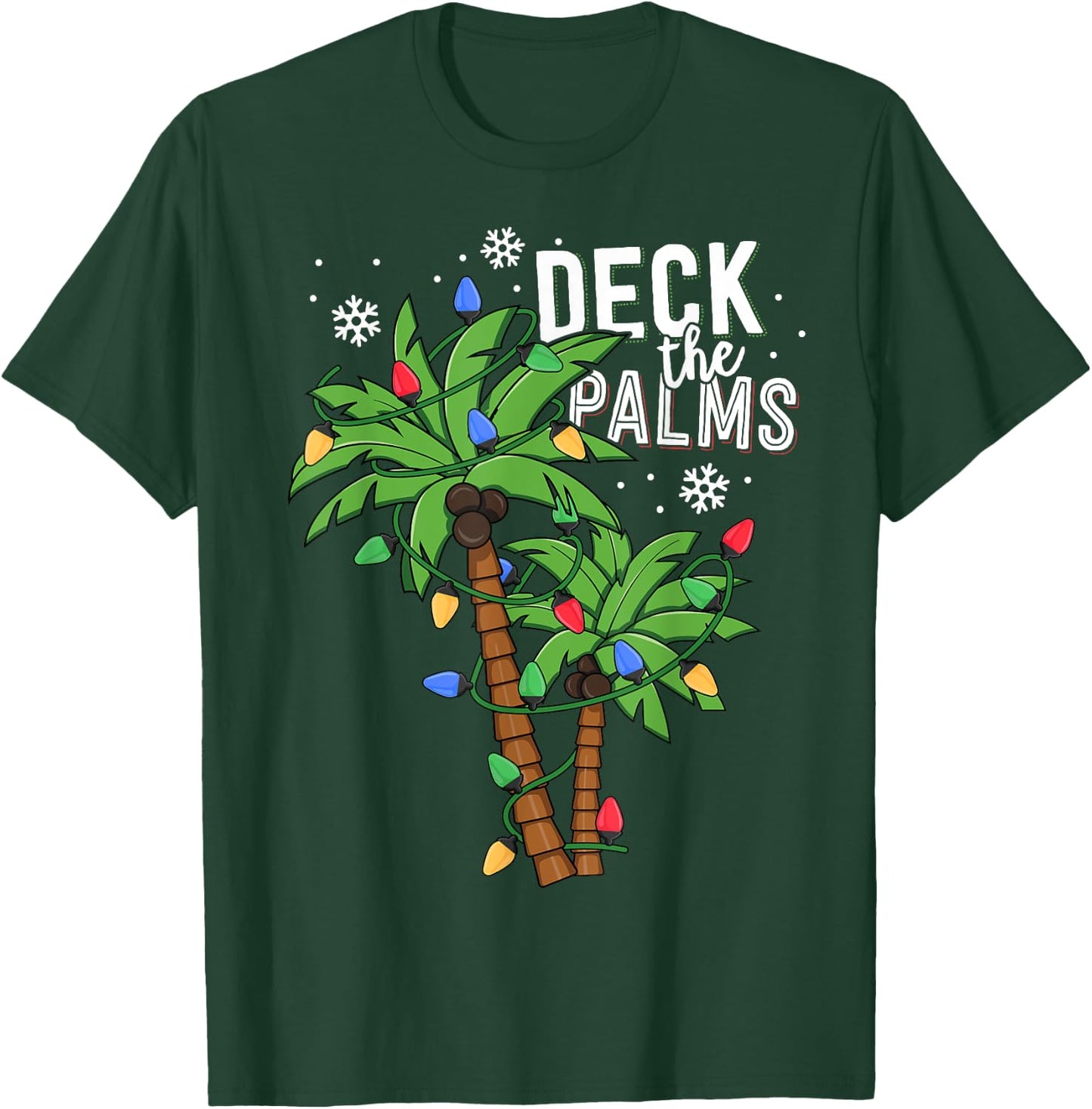 Deck The Palms Tropical Hawaii Christmas Palm Tree Lights T-Shirt - T-Shirt | Forest