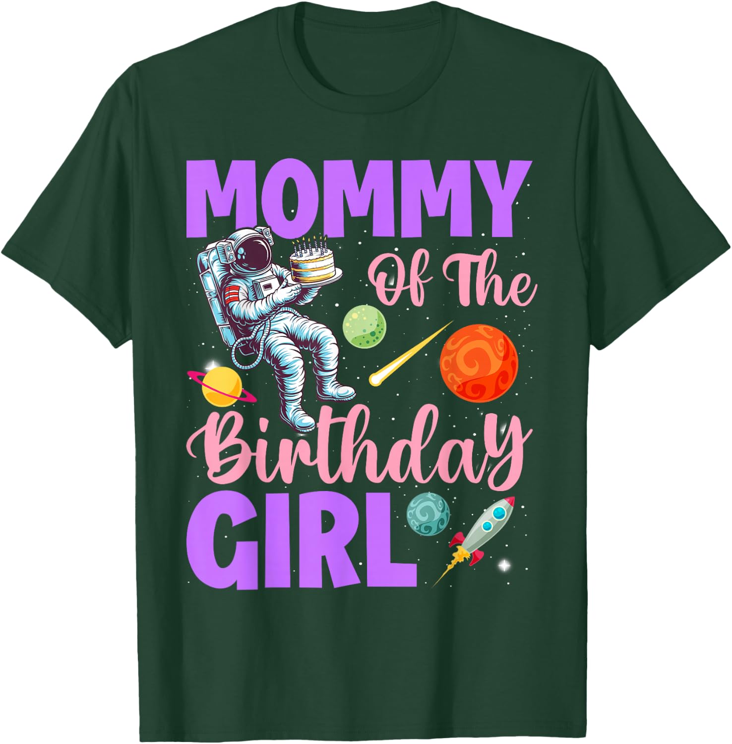 Two The Moon Mommy Of the Birthday Girl Astronaut Family T-Shirt - T-Shirt | Forest